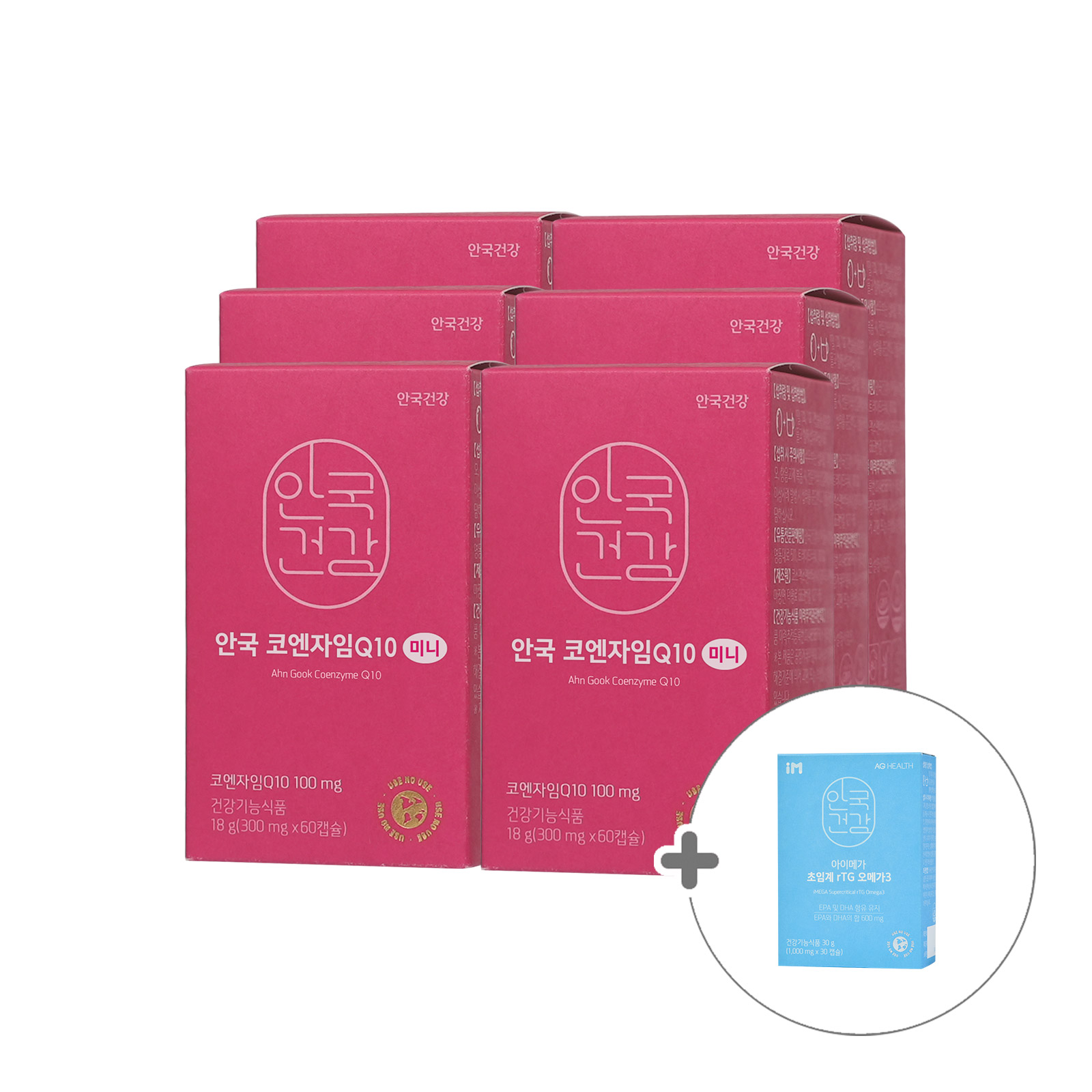 [안국건강][실속패키지_12개월](+초임계오메가3) 코엔자임Q10 코큐텐 60캡슐 6박스